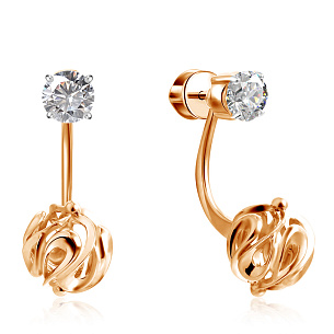 Серьги-пуссеты из красного золота с фианитом шар