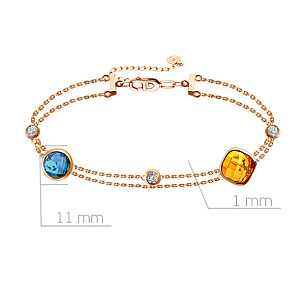 Браслет декоративный из красного золота с топазом, цитрином, фианитом, плетение якорное