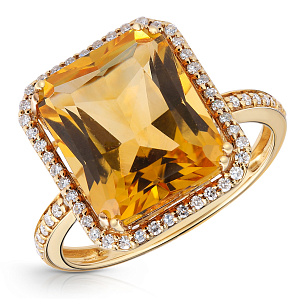 Кольцо из желтого золота с цитрином и бриллиантами