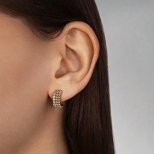 Серьги Конго из желтого золота с фианитом