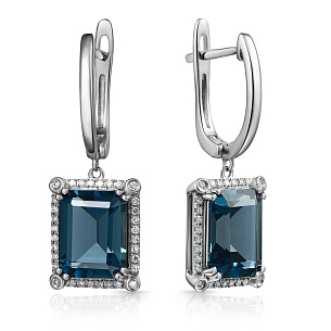 Серьги с английским замком из белого золота с бриллиантами, топазом