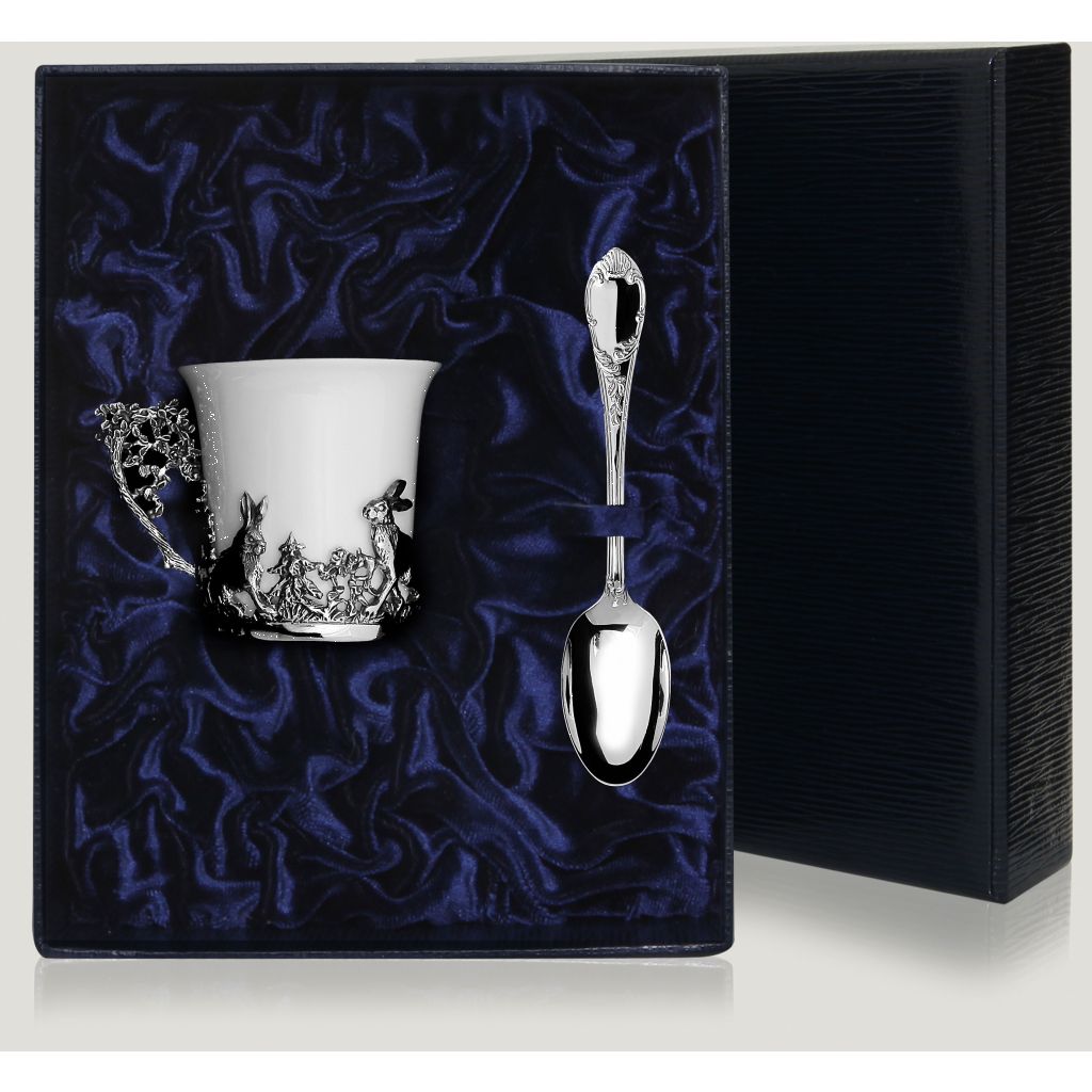 Серебряный кофейный набор «Зайцы» пуговица на ножке d 18 мм серебряный