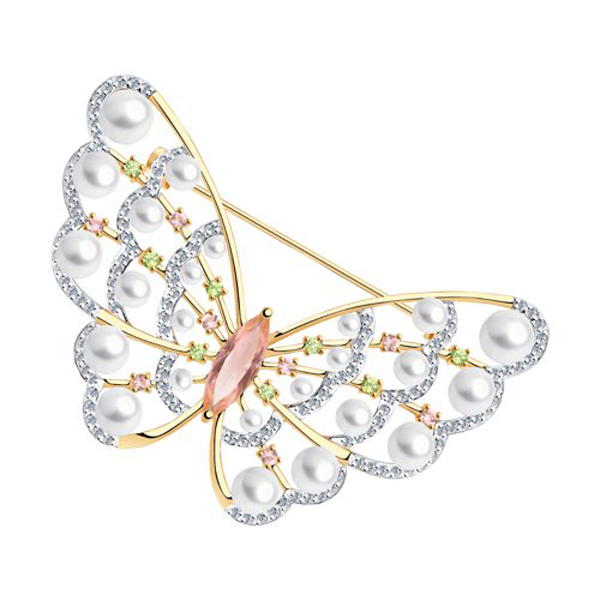 

Золотая брошь с жемчугом Бабочка 794048