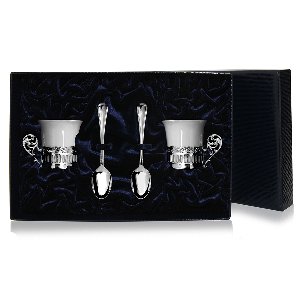Серебряный кофейный набор «Богема» 4 предмета пуговица на ножке d 18 мм серебряный