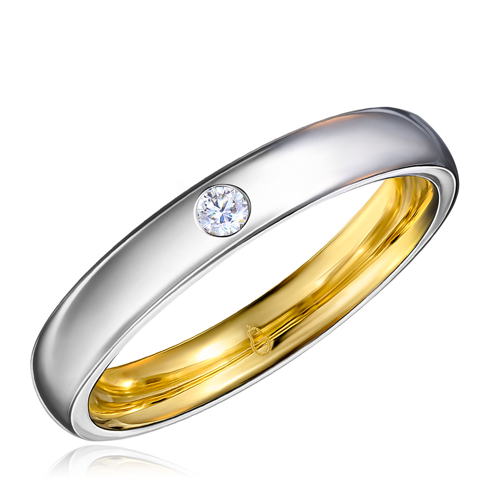 Кольцо обручальное из комбинированного золота с бриллиантом кольцо из жёлтого золота с бриллиантом