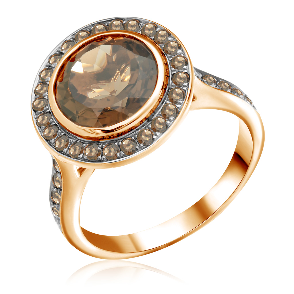 Кольцо из красного золота с бриллиантами и кварцем кольцо с аметистом и бриллиантами из красного золота