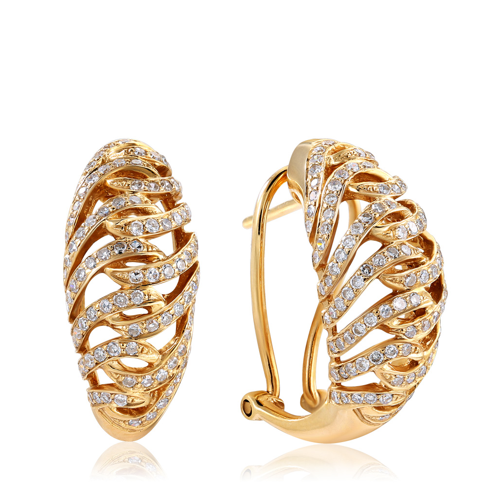 Серьги из золота серьги кольца искра широкие яркие вставки золото
