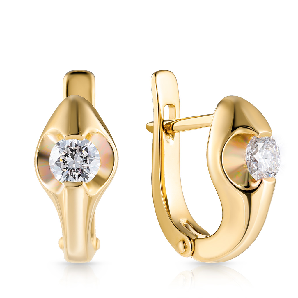 Серьги из желтого золота с бриллиантами серьги кольца искра широкие яркие вставки золото