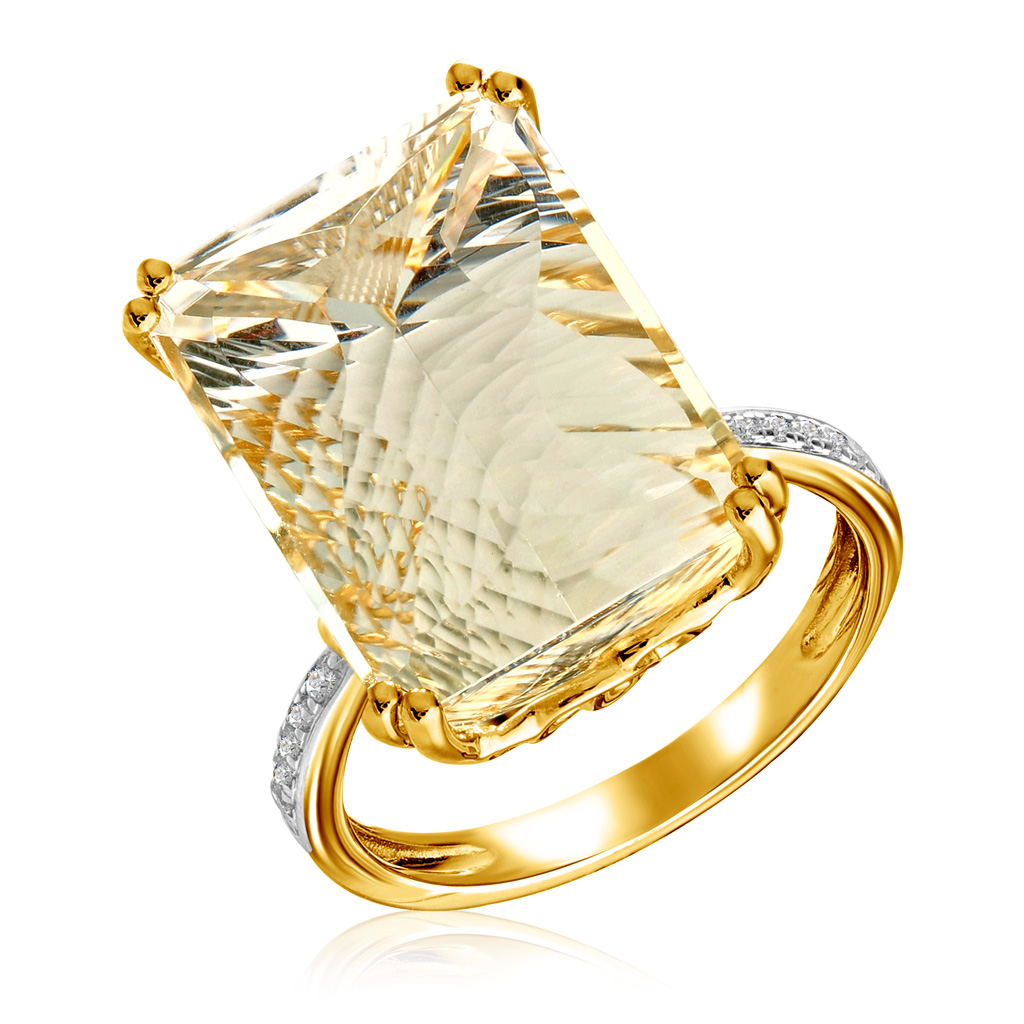 Кольцо из желтого золота с бриллиантами, хрусталем кольцо из желтого золота р 18 эстет 01о030140