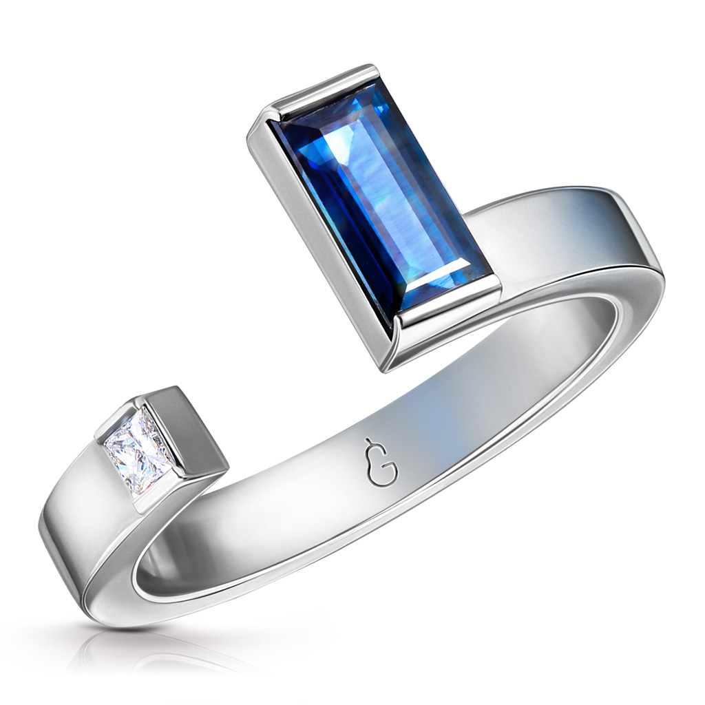 Кольцо из белого золота с сапфиром и бриллиантом кольцо из белого золота р 17 sokolov diamonds 3010589 3 бриллиант изумруд