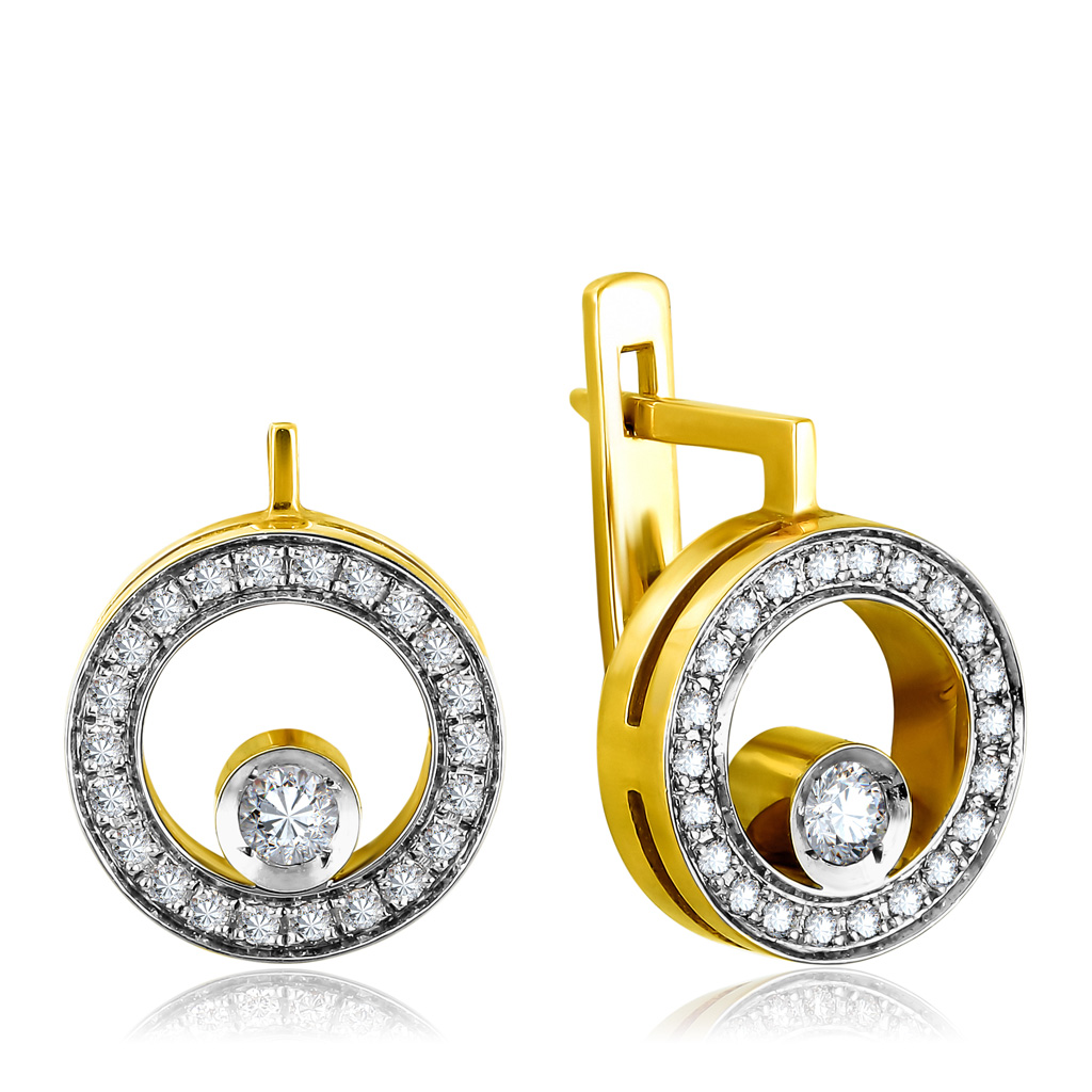 Серьги с бриллиантами из желтого золота серьги кольца искра широкие яркие вставки золото