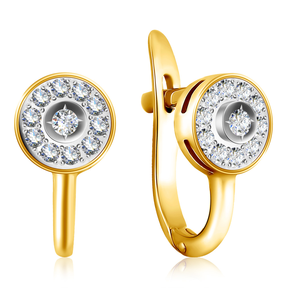 Серьги из желтого золота с бриллиантами серьги кольца искра широкие яркие вставки золото