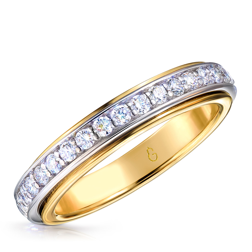 Кольцо обручальное из комбинированного золота с бриллиантами кольцо с бриллиантами из красного золота