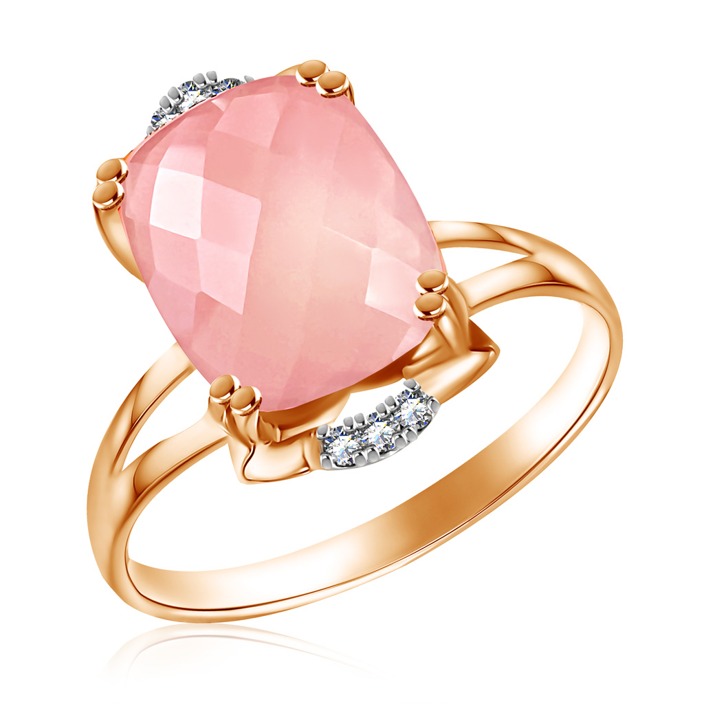 Золотое кольцо с розовым кварцем и бриллиантами золотое кольцо для помолвки с бриллиантами