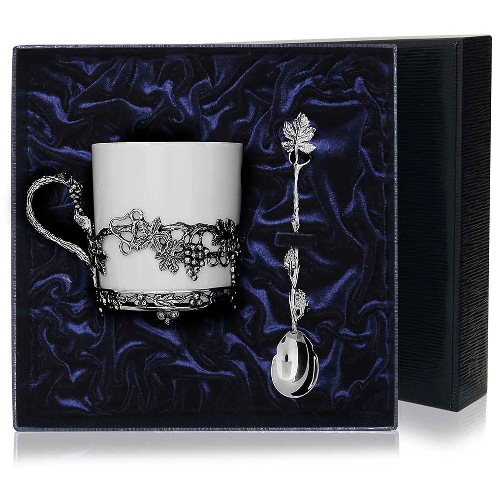 Серебряный кофейный набор Виноград вешалка настенная на 6 крючков доляна розы 42×8 9×3 3 см серебряный