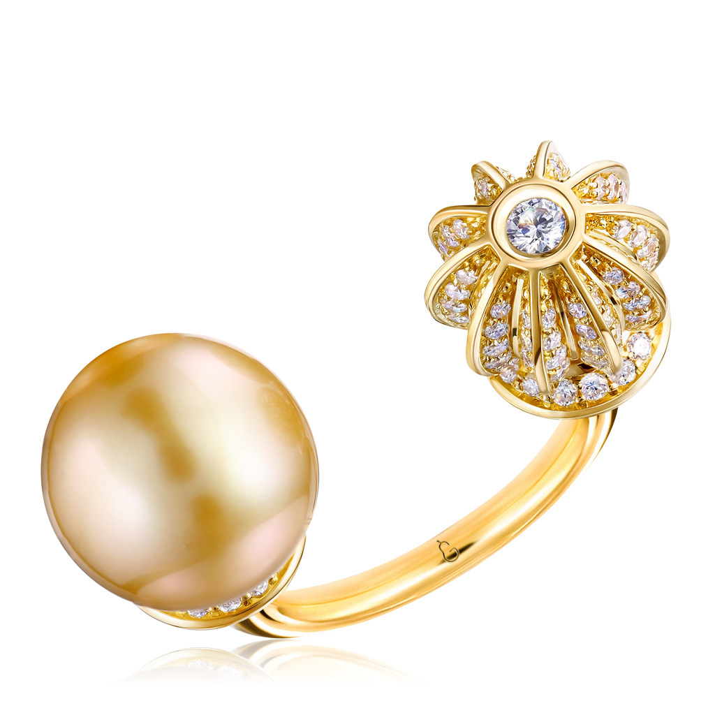 Кольцо из жёлтого золота с жемчугом и бриллиантами декор для творчества металл тиара с жемчугом страза 3 5х6 см