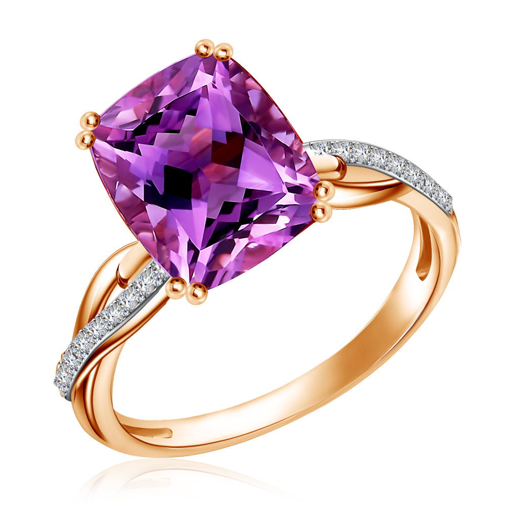 Кольцо с аметистом и бриллиантами из красного золота пирсинг из красного золота с фианитом sokolov 060215