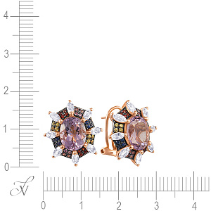 Серьги из красного золота с аметистами, сапфирами