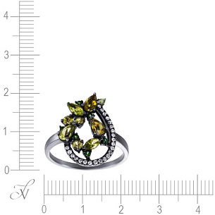 Кольцо из черненого золота с топазами, бриллиантами, перидотами