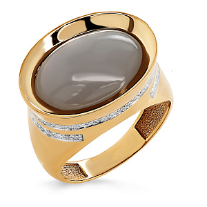 Кольцо из желтого золота с бриллиантами, лунным камнем