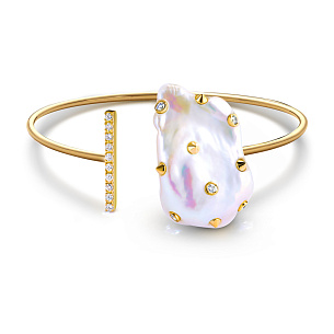 Браслет декоративный из желтого золота с бриллиантами, жемчугом