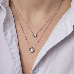 Колье из белого золота с бриллиантом, плетение якорное