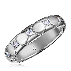 Кольцо обручальное из белого золота с бриллиантами