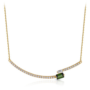 Колье из желтого золота с бриллиантами, сапфиром и турмалином, плетение якорное