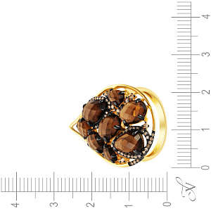 Кольцо из желтого золота с бриллиантами, раухтопазами