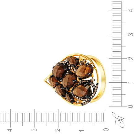 Кольцо из желтого золота с бриллиантами, раухтопазами