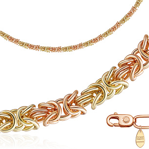 Цепь ручной работы из комбинированного золота, плетение византийское