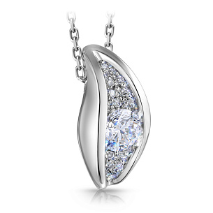 Колье из белого золота с бриллиантом, плетение якорное