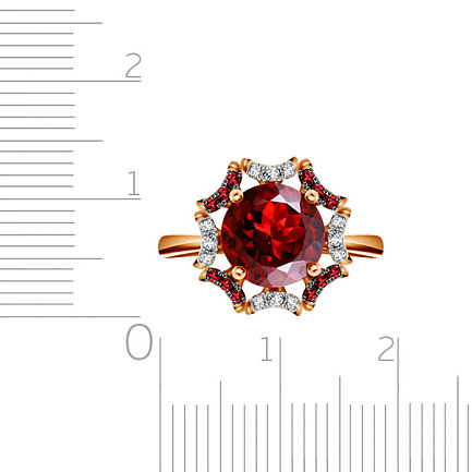 Кольцо из красного золота с бриллиантами, гранатом