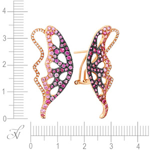 Серьги из красного золота с бриллиантами, сапфирами