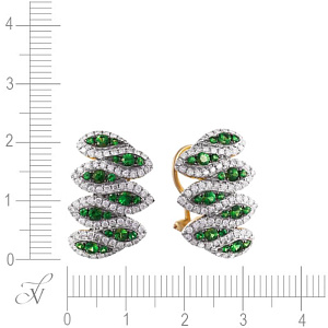 Серьги из желтого золота с бриллиантами, цаворитами