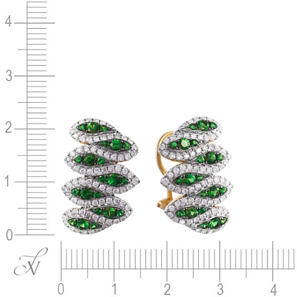 Серьги из желтого золота с бриллиантами, цаворитами