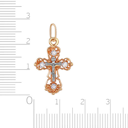 Крест из комбинированного золота с фианитом