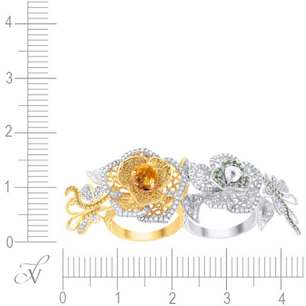 Кольцо из комбинированного золота с бриллиантами, сапфирами