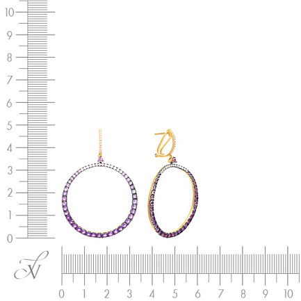 Серьги из красного золота с бриллиантами, аметистами